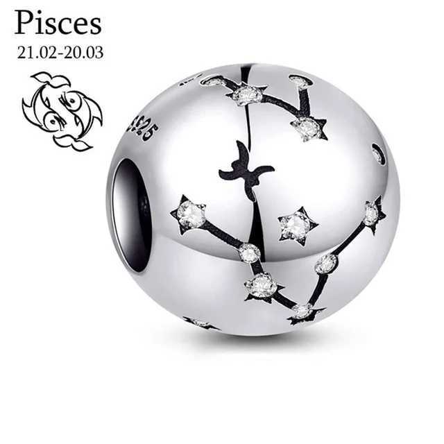 New 925 Sterling Silver 12 Constellation Zodiac Round Beads Fit Original Pendant Bracelet Charms Jewelry Accessories For Women XJ250607