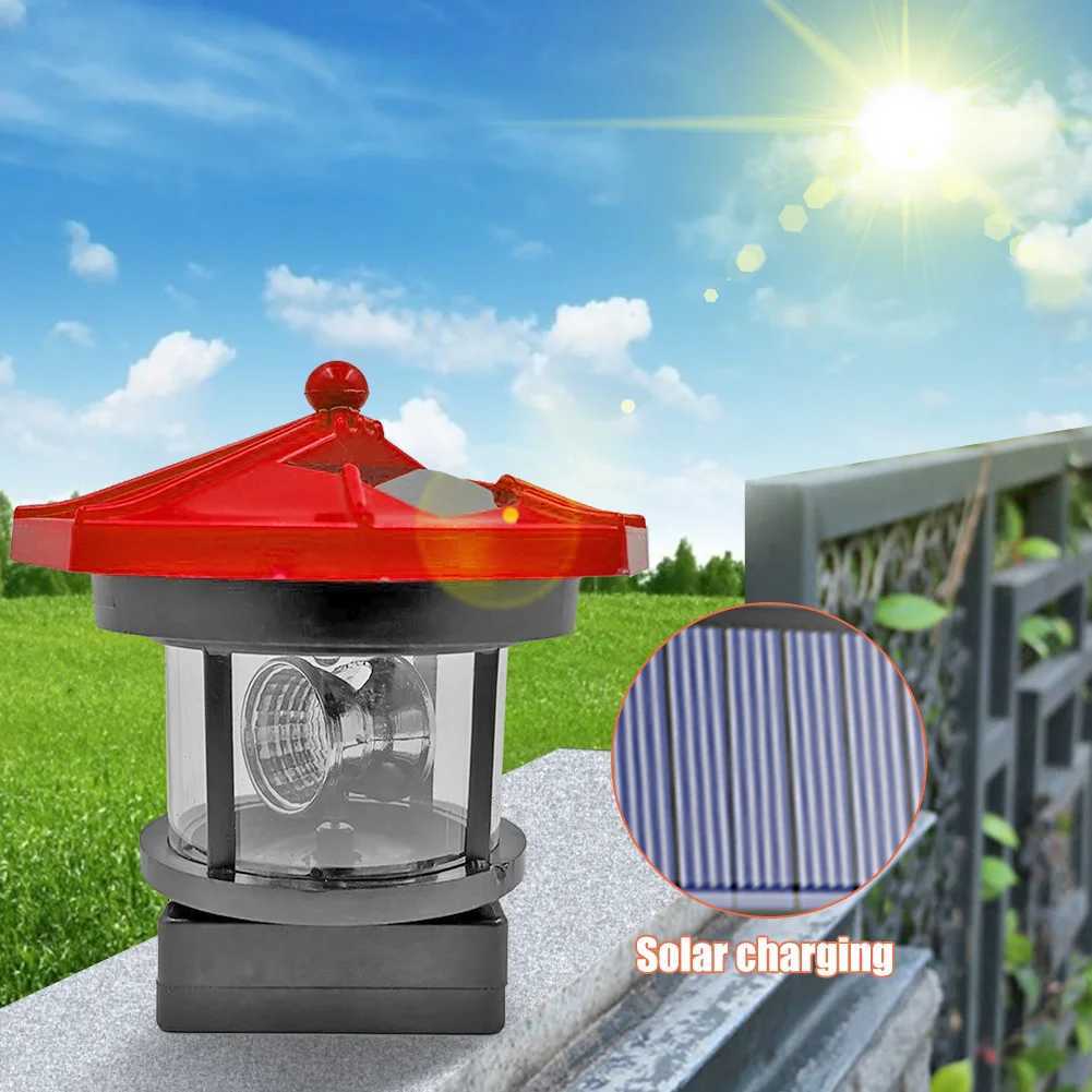 Lighthouse Shape Solar LED Light Garden Fence Outdoor Beacon Rotating Beam Lamp W250607