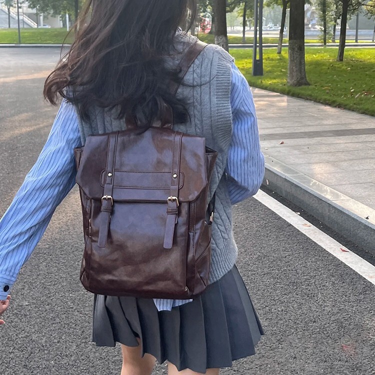 designer Korean Fashion Retro Backpack Large Capacity Laptop Bag Backpack for Female College Students Simple Commuter School Bag