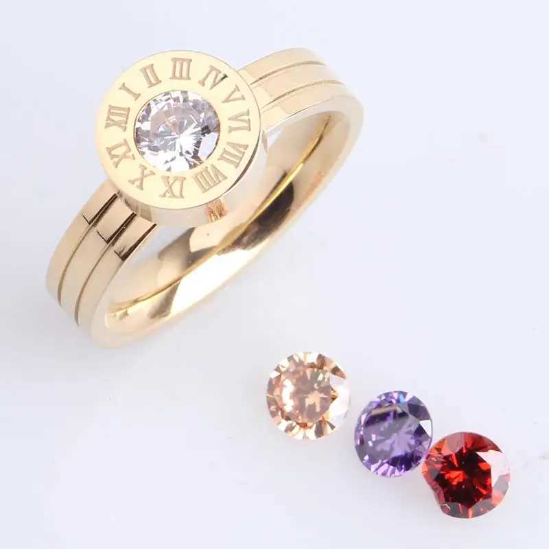 wedding rings Rome number Change Four color zircon 316L Stainless Steel finger rings for women wholesale. W250606