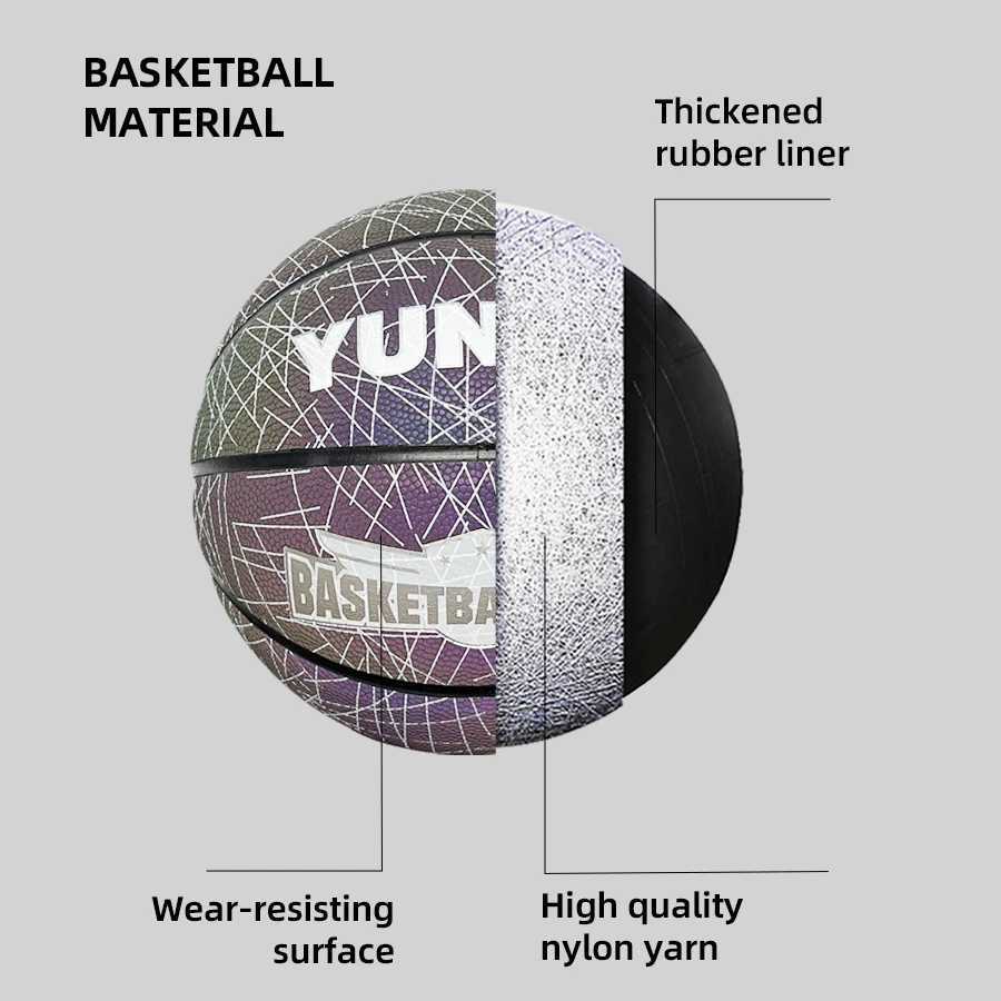 Basketball reflective luminous holographic moisture-absorbing PU basketball is suitable for night entertainment XJ250606