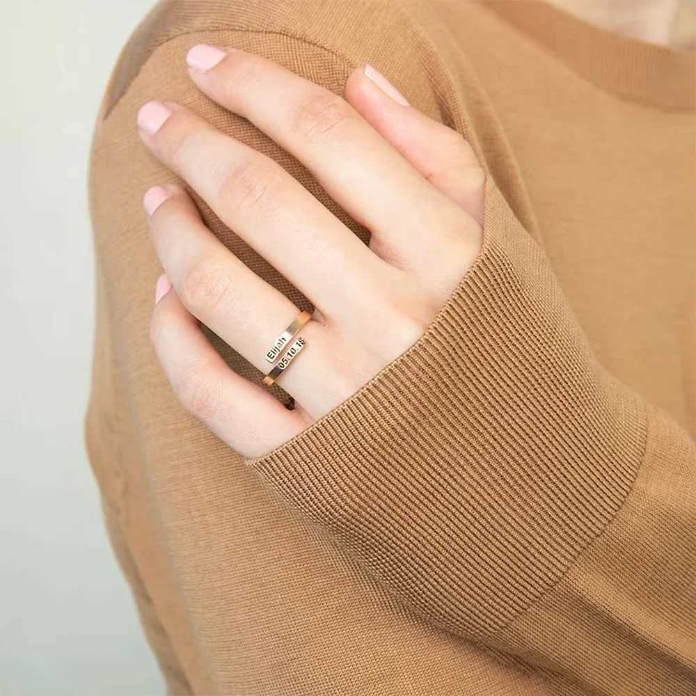 Stainless Steel Ring Ladies Men Jewelry Sculpture Custom 1-2 Names Couple Rings Anniversary Valentines Day Personality Present XJ250606