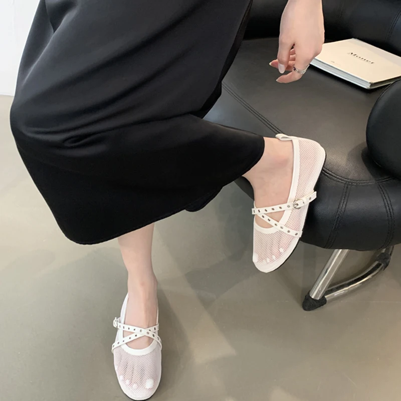 Designer sandals Womens Mesh Ballet Flat Heels Shoes Fashion Hollow Out Ladies Sandale Comfort Breather Dress Ballerina Sandal Simple Outdoor Fishnet 