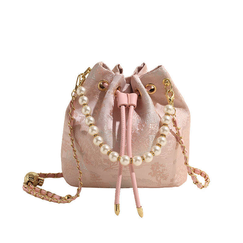 Chinese Style National Trend Bucket for Women, New Beaded Handheld Shoulder Bag, Elegant Versatile Trendy Chain Crossbody Bag