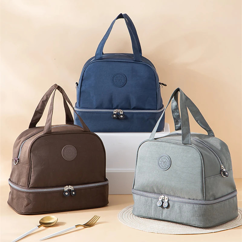 Double Layer Portable Thermal Lunch Bag Large Capacity Outdoor Picnic Food Insulated Cooler Bags Bento Box Pouch Ice Pack 250606