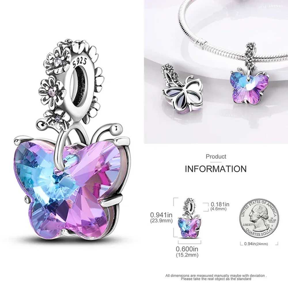 New 925 Sterling Silver Purple Murano Bead Pansy Flower Dangle Charm Fit Original Bracelets Necklace Jewelry Mothers Day Gift XJ250607