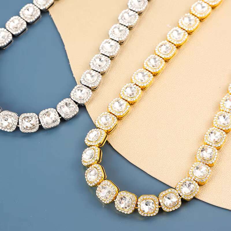 European and American New Hip-hop square Crystal Necklace Diamond Mens Rhinestone Necklace Fashionable Cuban Necklace Gift