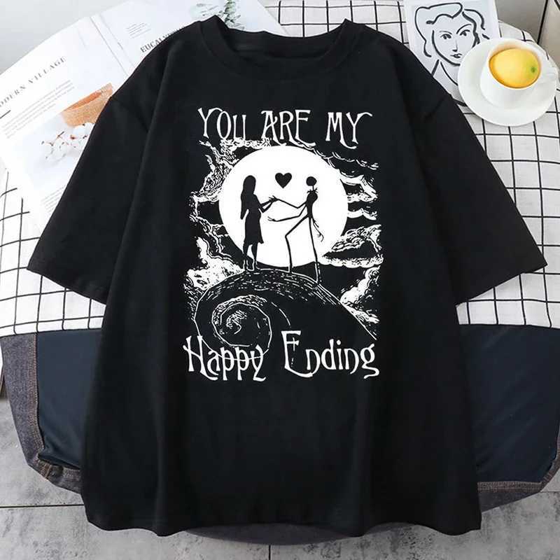 Vintage Men T-Shirts Nightmare Before Christmas Print Short-sleeved Gothic Retro T-shirt Top Y2K Shirt Streetwear Harajuku W250607
