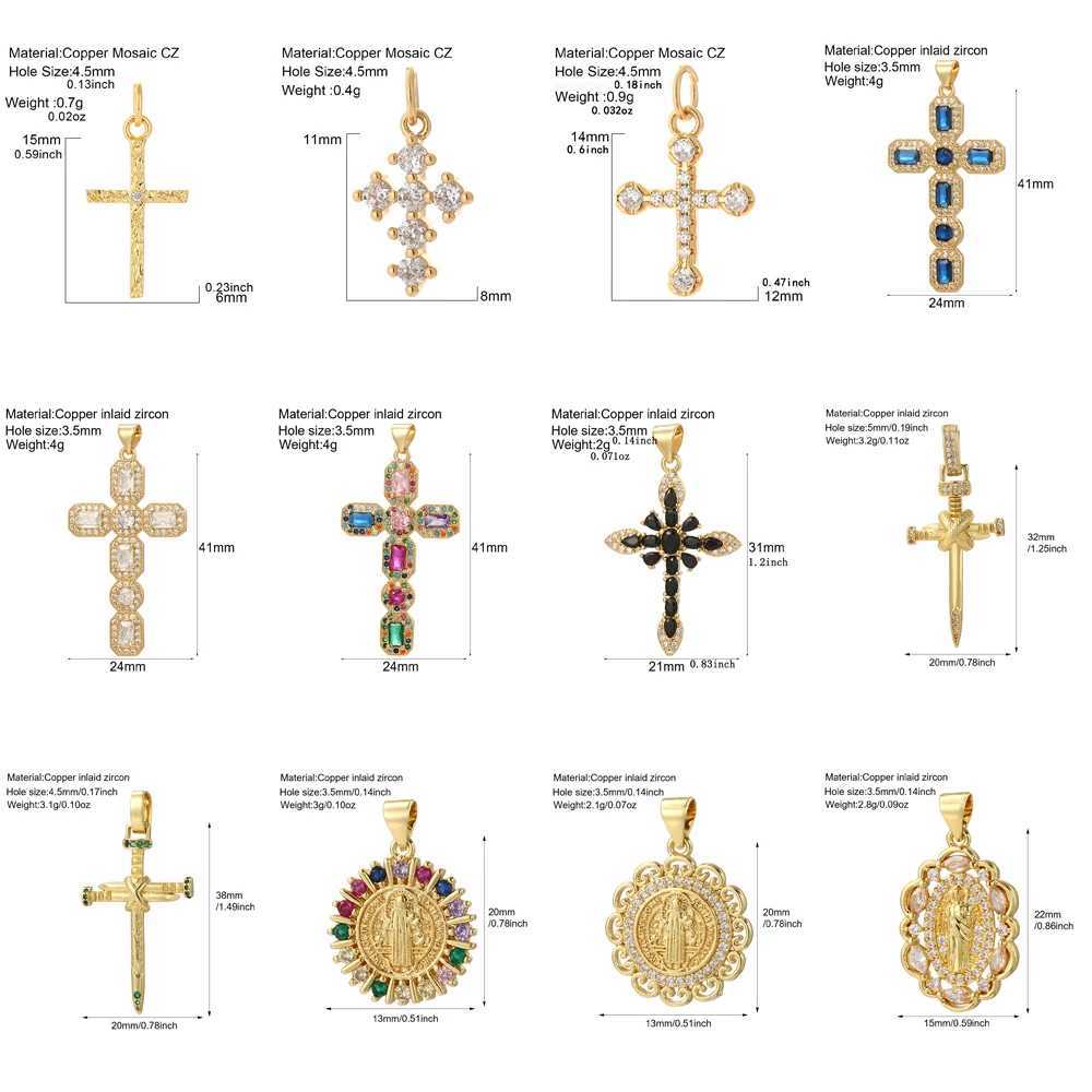 Crosses Cute Dangle Jewelry Charms Jewelry Making Pendant Charms for Earrings Necklace Bracelet Gold Color Copper Cubic Zircon XJ250607