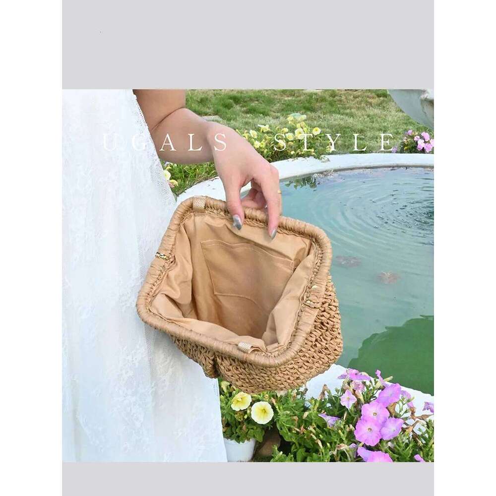 Summer Straw Woven Clutch Bag Women Pearl Chain Bow Purse Vacation Beach Party Wedding Design Evenging Handbag