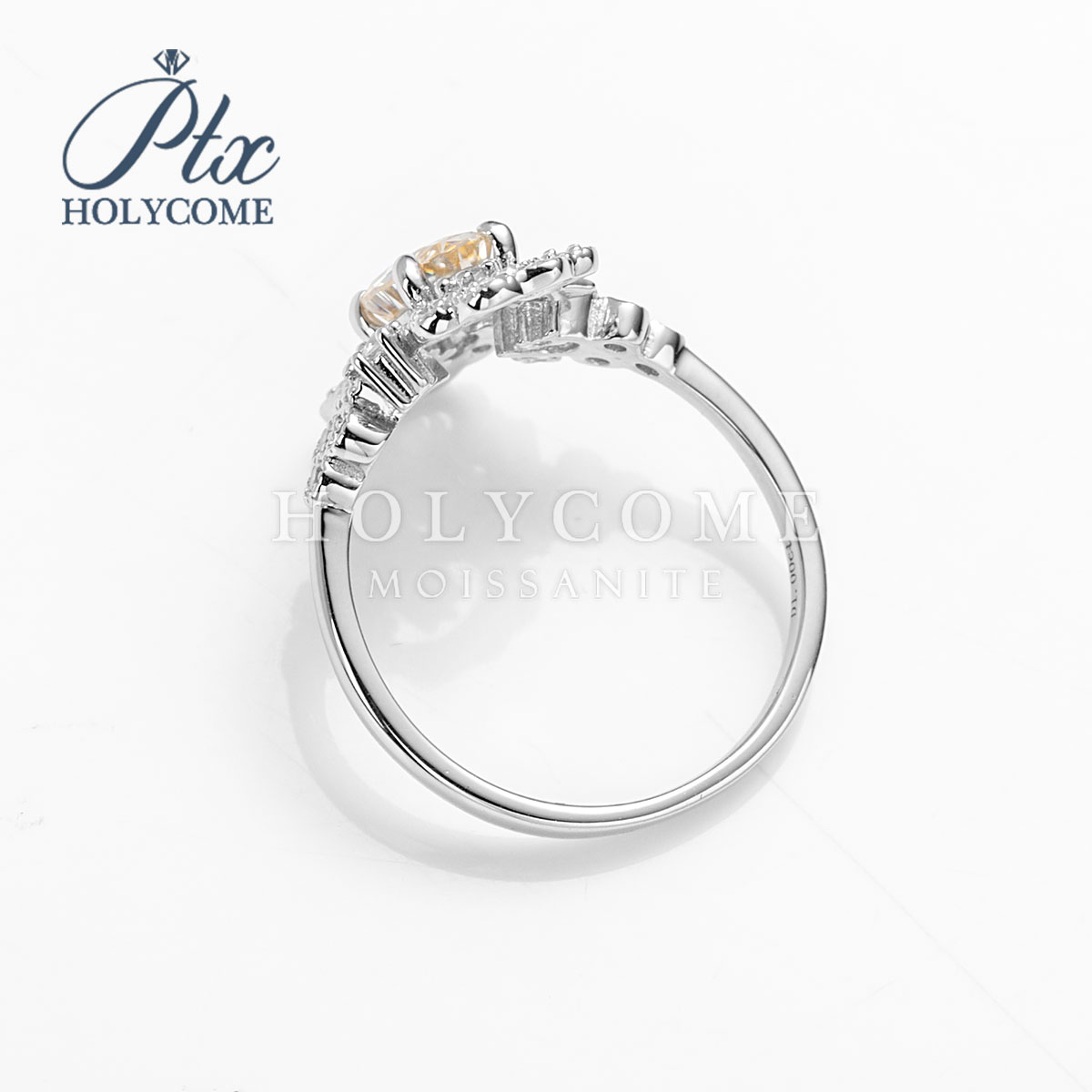 Classic 925 Sterling Silver Finger Rings 18K Gold Plated Champagne Moissanite 1CT Diamond Gift Wedding Party Cluster Ring for Women