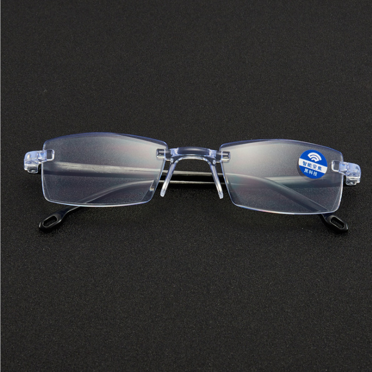 Frameless Rimless Blue Light Blocking Smart Zoom Reading Glasses