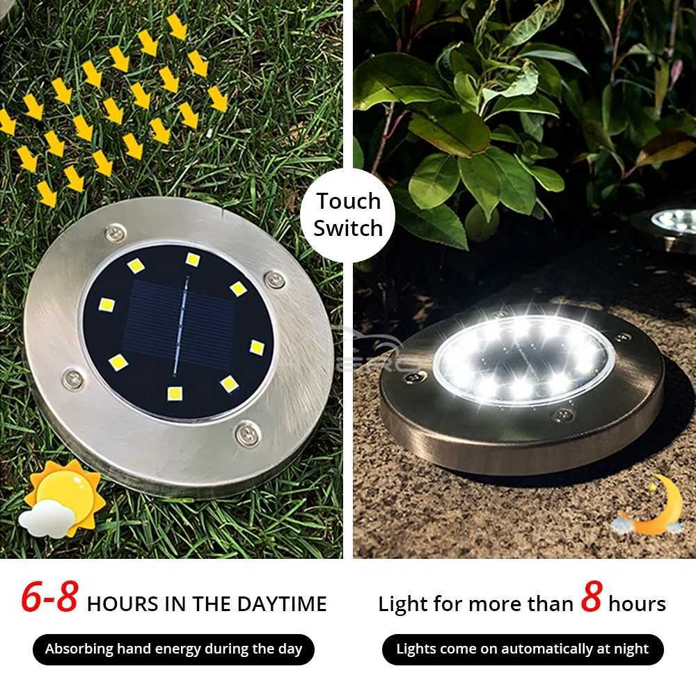 Buried Lawn Lights 8LED Solar Outdoor Garden Waterproof Decorative For Path Park Way Yard Floor Under Ground Spot Lamp Highlight W250607