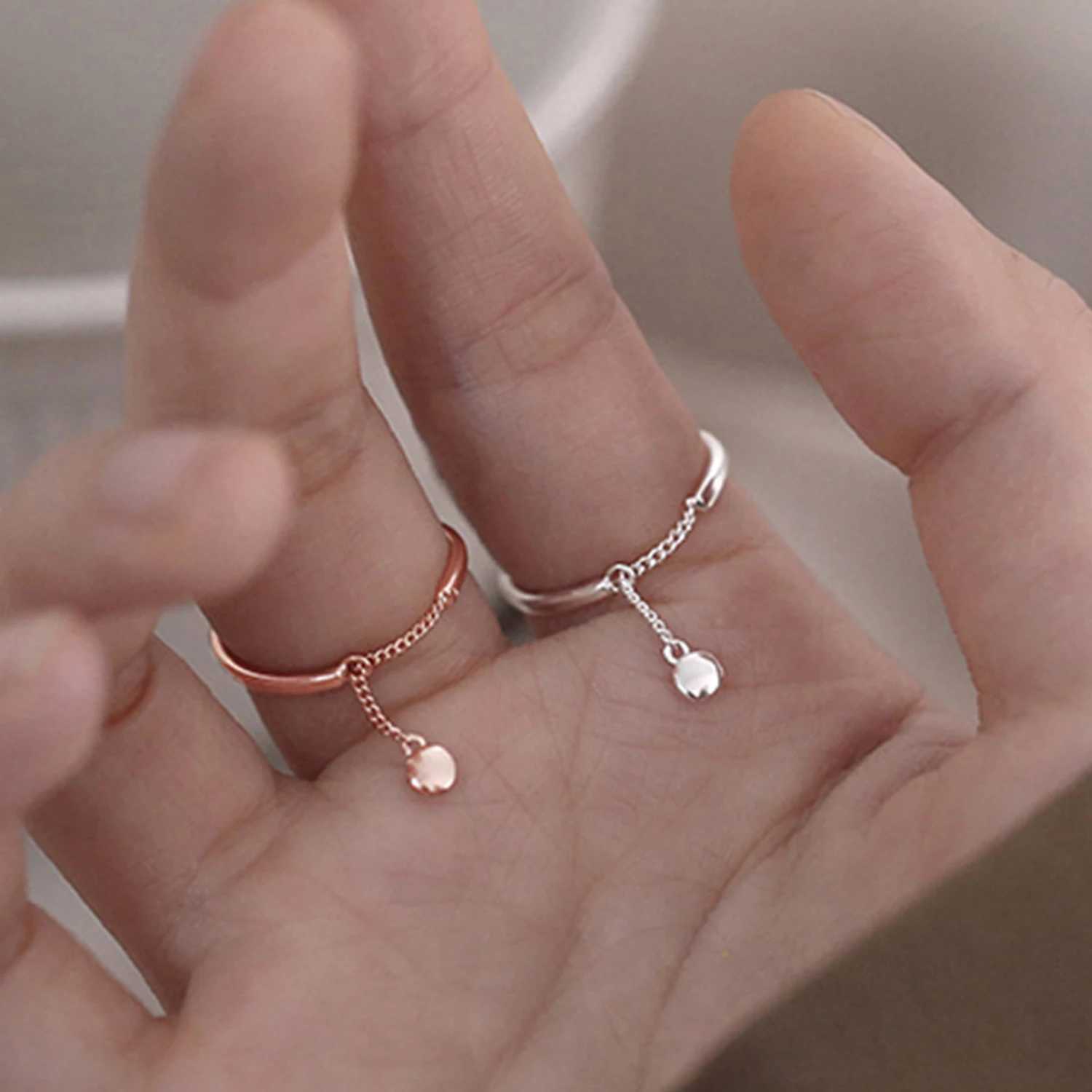 Korean Tassel Beads Pendant Rings Silver Color Simple Chain Beaded Rings for Women Girl Finger Open Ring Jewelry Party W250606