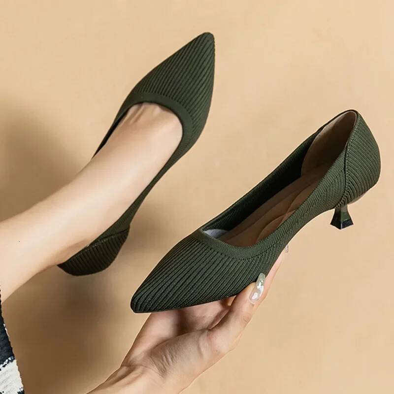 ddmyoutdoor Pointed Toe Solid Color Stretch Knitted Pumps Slip On Sole Low Heels Breathable Loafers Women Mesh Shallow Sock Shoes Outdoor Outdoor Shoe