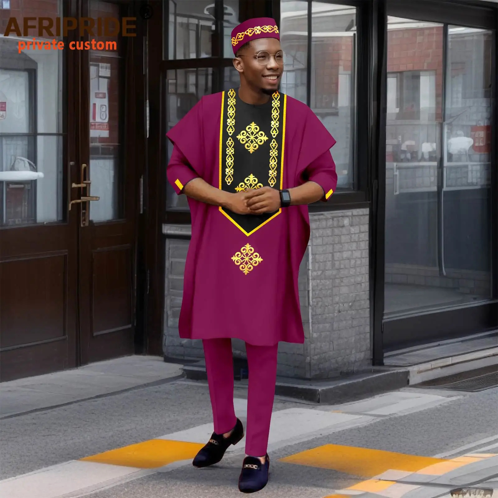 African Traditional Clothing for Men Embroidery Agbada Robe Short Sleeve Shirts Pants Hats 4 Piece Set Dashiki Kaftan2516002 250603