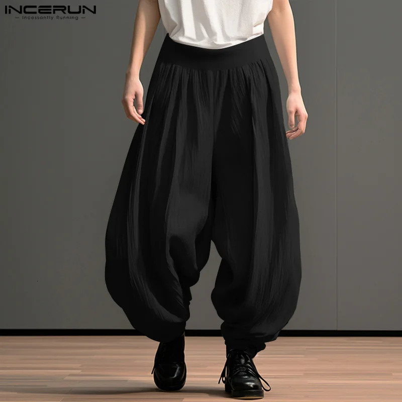 Men Wide Leg Pants Solid Color Elastic Waist Loose Casual Trousers Men Oversize Streetwear Fashion Long Pants S-5XL INCERUN 250605