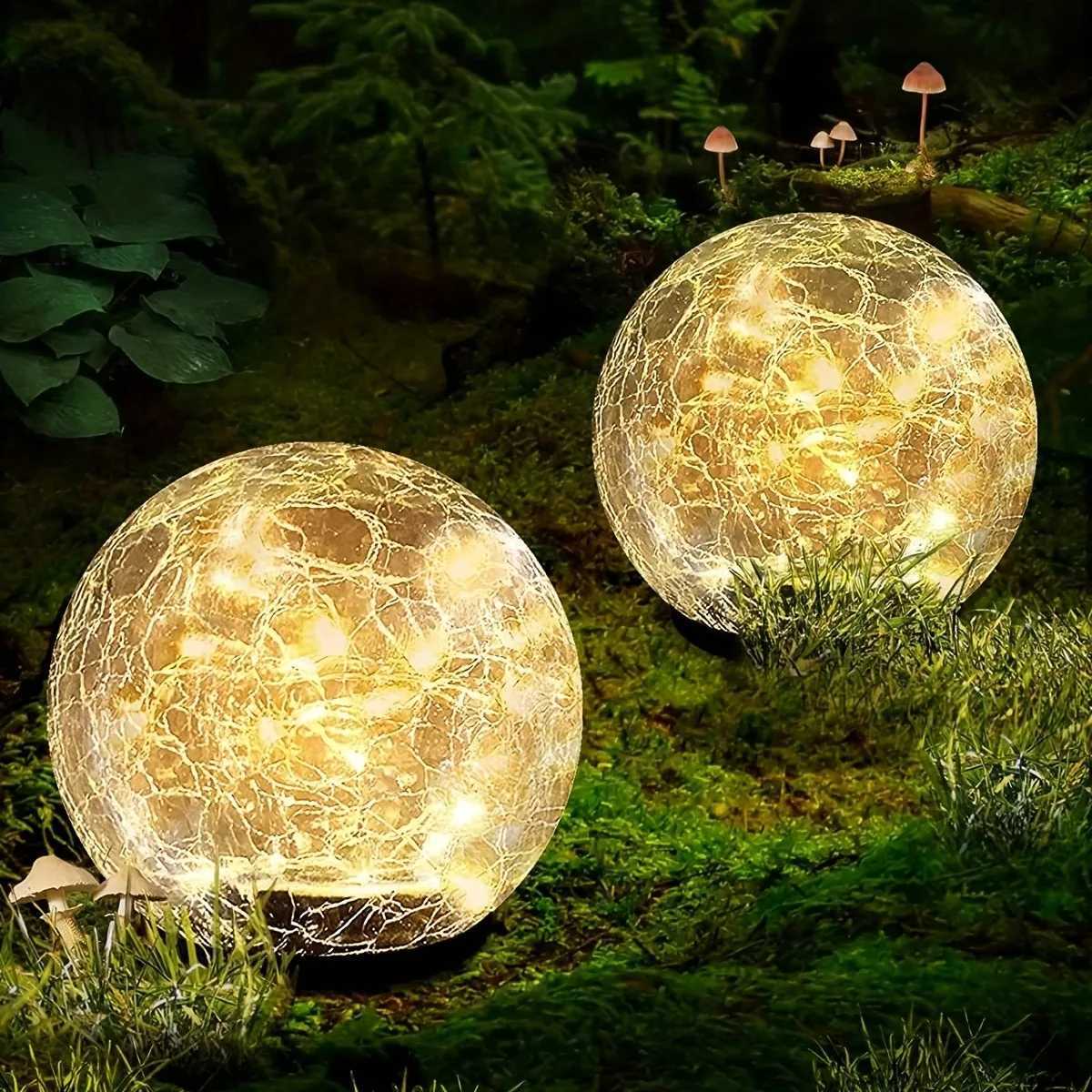 1pc Garden Solar Lights Cracked Glass Ball Waterproof Warm White LED For Outdoor Decor Decorations Pathway Patio Yard LawnXJ250606