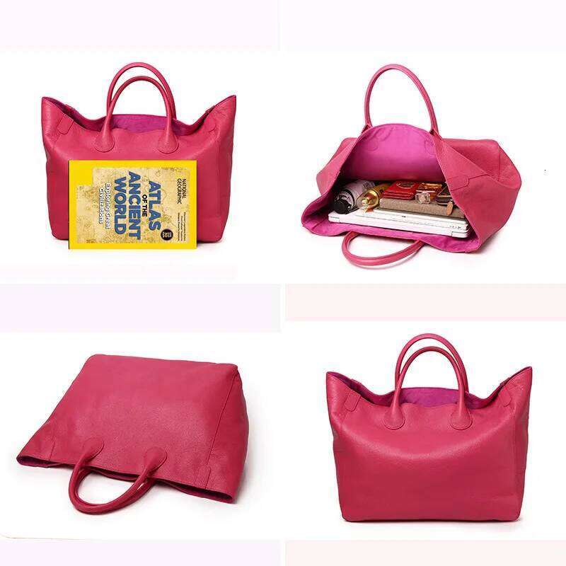 Highend Big Top Grain Genuine Leather Women Handbag Shopping Shoulder Bag Large Capacity Khaki Black Red Yellow Blue Brown M9940