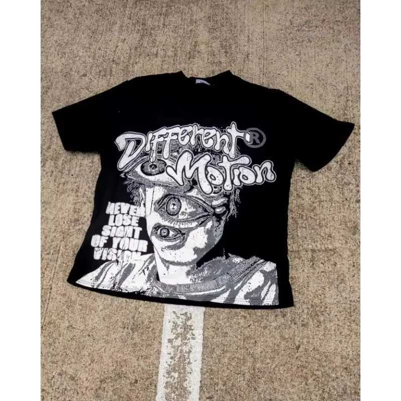 American fashion niche design letter print graffiti dark Y2K Gothic short sleeve T-shirt punk high street hip-hop couple loose X250607