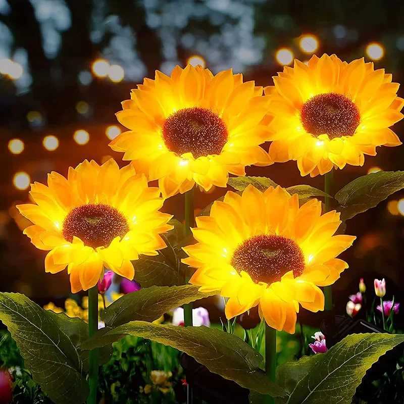LED Solar Sunflower Outdoor Lawn Light IP65 Waterproof Pathway Yard Wedding Holiday Garden Decoration Solar Flowers Lamp W250607