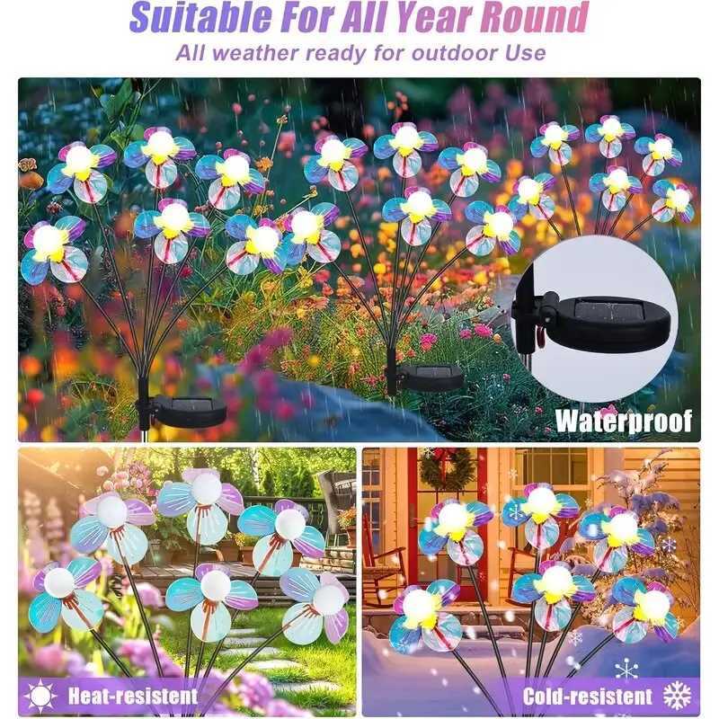 1PC Solar Firefly Flower LED Lights Outdoor Waterproof 2 Modes Decoration Lamp Landscape Lighting For Garden Lawn Patio Pathway XJ250606