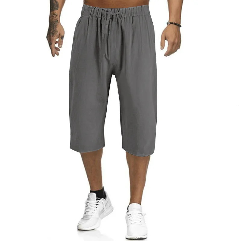 Summer Muscle Mens Loose Solid Color Breathable Casual Sports Business High Street Fashionable Cropped Pants 250606