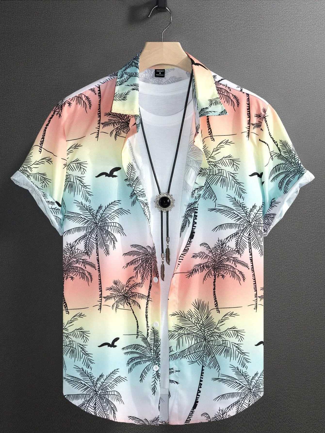Aloha Botanical shirt - Mens Breathable short sleeve Button-Up Featuring Lush Tropical Foliage Flower Patterns W250607