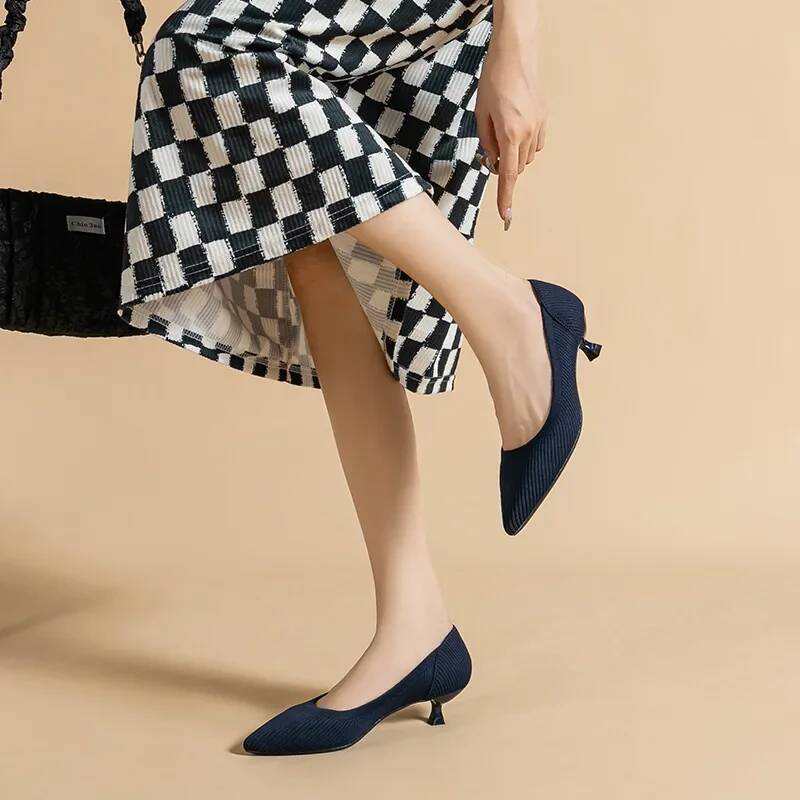 ddmyoutdoor Pointed Toe Solid Color Stretch Knitted Pumps Slip On Sole Low Heels Breathable Loafers Women Mesh Shallow Sock Shoes Outdoor Outdoor Shoe