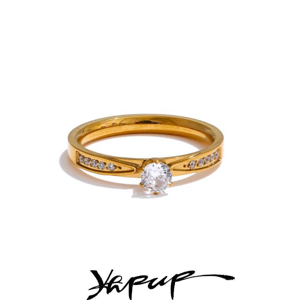 Yhpup 6789# Fashion Stainless Steel Bling Cubic Zirconia CNC Wedding Style Chic Ring 18K Gold Color Plated Finger Jewelry Gift W250606