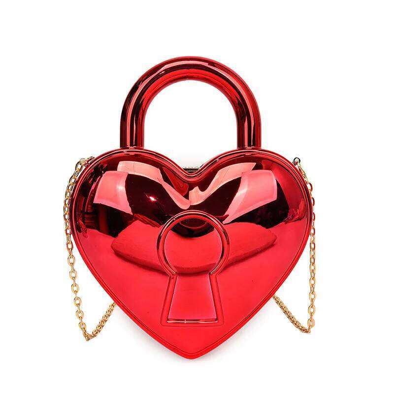 Colorful Bright Acrylic Plastic Bag Lady Love Lock Shape Wedding Party Handbag Pink Gold Clutches Purse Women Top Handle Bags