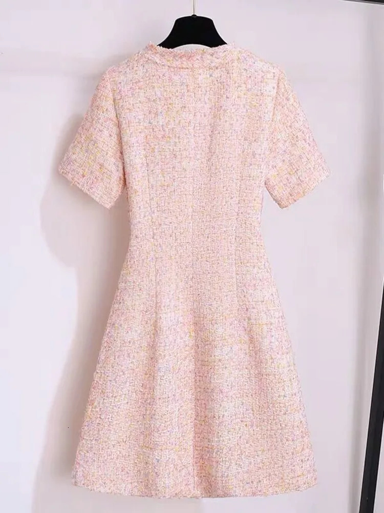 High Quality French Vintage Small Fragrance Tweed Summer Dress Women Elegant Fashion Chic Slim Waist Short Dresses Vestidos 250603