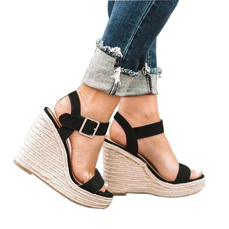Wedge Sandals 2024 Fashion Weave Platform Plus Size High Heel Sandalias Thick Bottom Retro Open Toe Ladies Shoes 250605