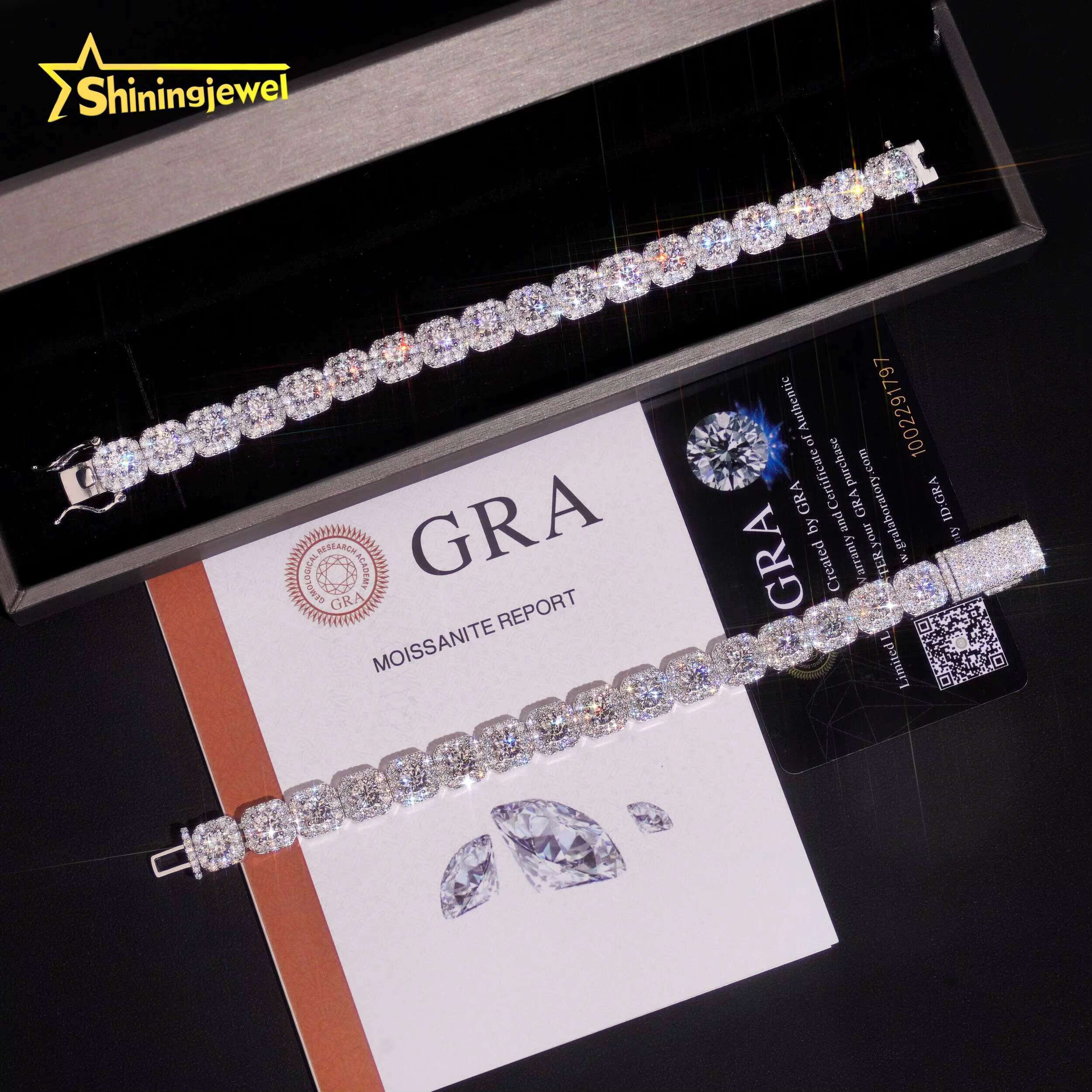 10mm Iced Out Halo Sugar Bracelet 925 Silver Cuban Bracelet Hot Sale Moissanite Diamond Miami Bracelet Hip Hop Jewelry