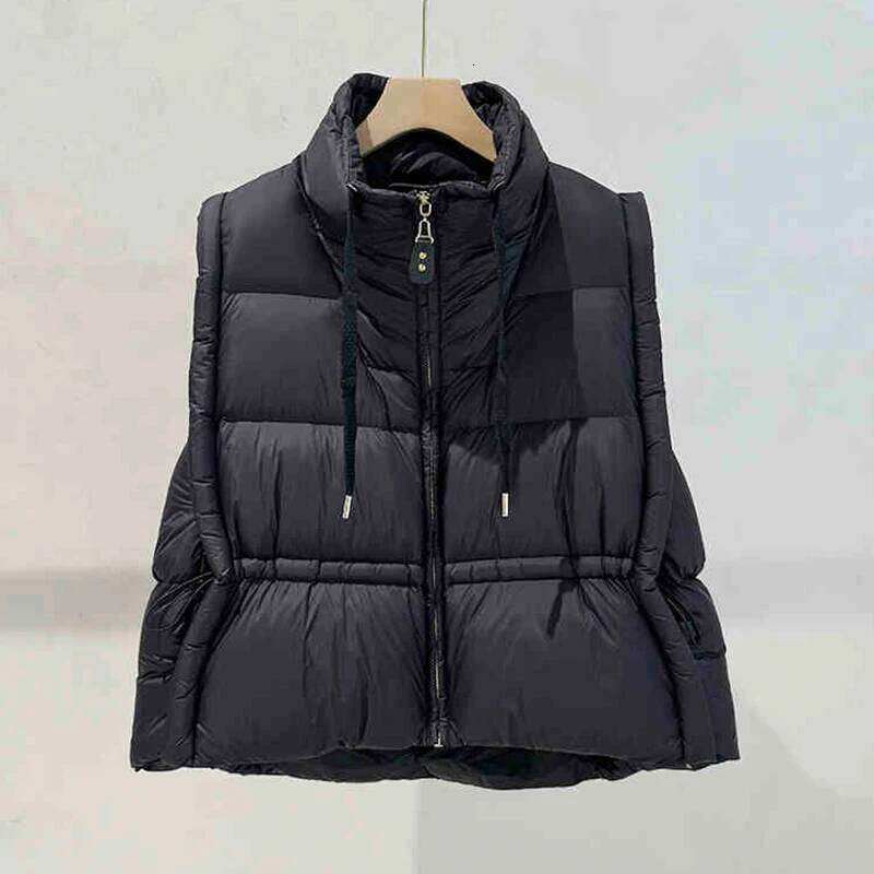 Janveny 2025 New Winter Drawstring Short White Duck Waistcoat Women Stand up Collar Loose Soft Puff Down Sleeveless Vest