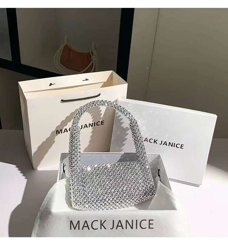 Glitter Shiny Acrylic Beads Beading Woven Handmade Evening Women's Handbag Wedding Party Clutch Purse Shoulder Underarm Bag