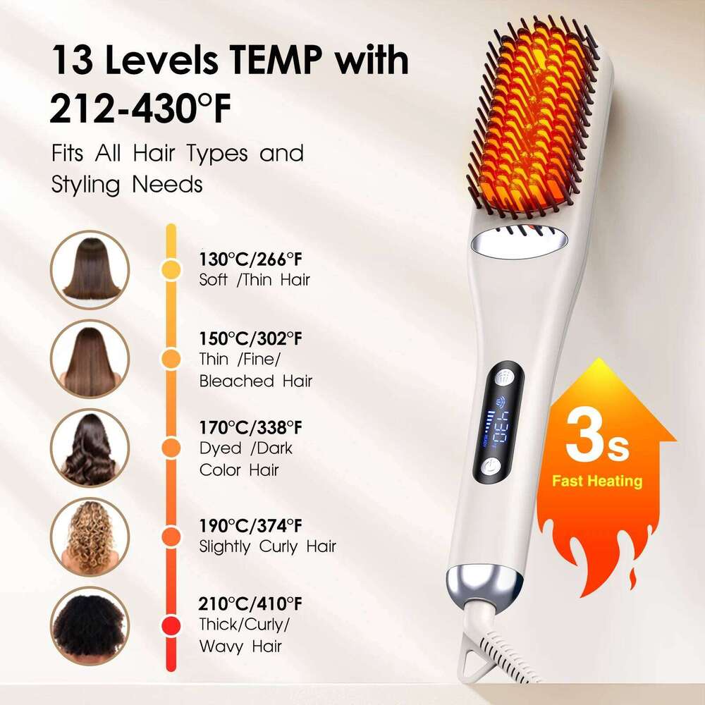 Steampod Straightener Brush Steam Straightening Negative Ion Hair Curler Fast Heating Anti-Scald Styling Comb LCD Display