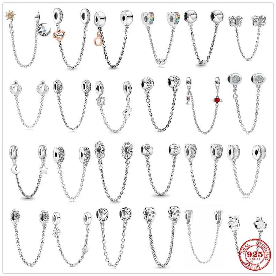 925 Sterling Silver Clear Daisy Flower Butterfly Heart Safety Chain Charm Bead Fit Original Bracelet DIY Women Jewelry XJ250607