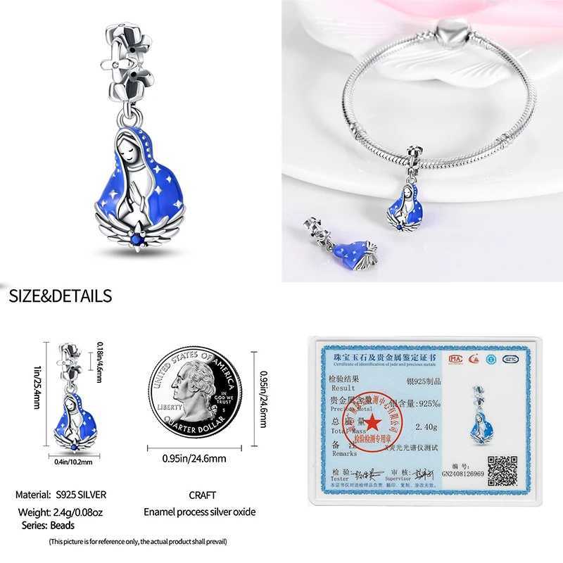 100% 925 Sterling Silver Holy Maiden Cross Sun Godd Luck Bling Charms Beads Fit Pan Original Bracelets DIY Jewelry GiftsXJ250607