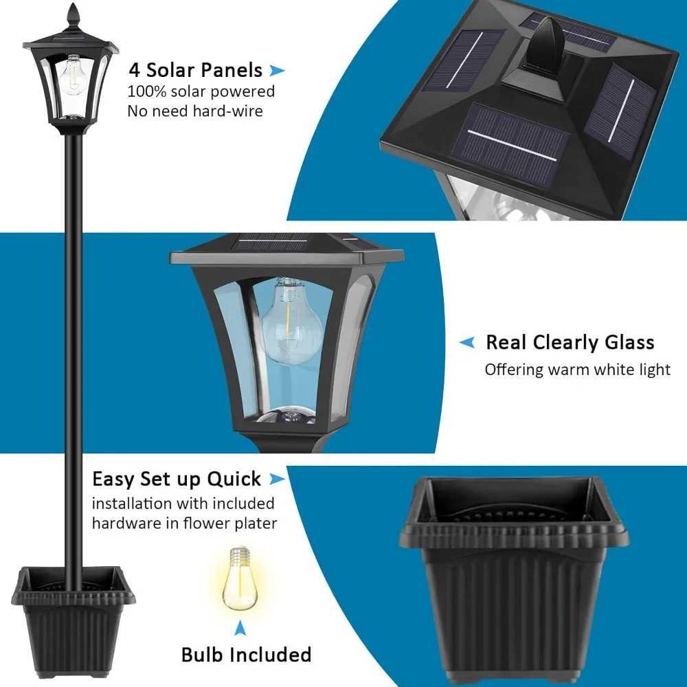 72 Solar Post Light with Planter - Waterproof Outdoor Garden Lights for Pathway Patio Lawn Driveway Decor W250607