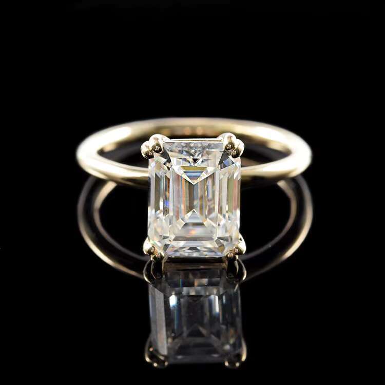 Custom Made Jewelry 9K 10K 14K 18K Gold GRA Certified 2ct 6*8mm Emerald Cut Loose Moissanite Diamond VVS Engagement Wedding Ring