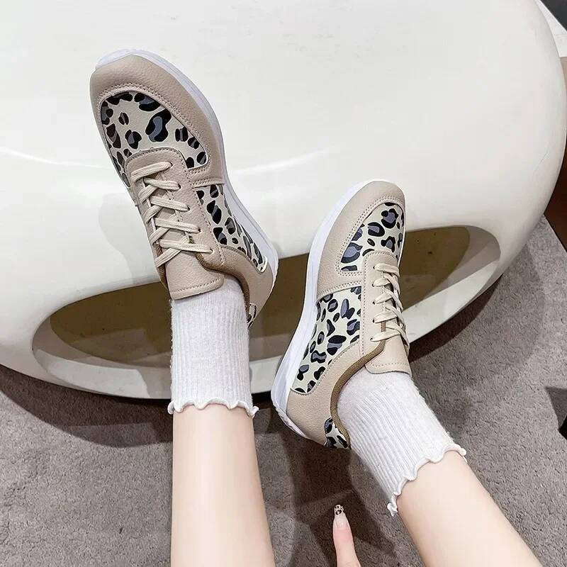 Ddmyoutdoor Ladies Spring Fashion Leopard Print New Casual Single Shoe With Soft Sole And Lace Up Outdoor Hiking Breathable Sneakers Shoes Outdoor Sho