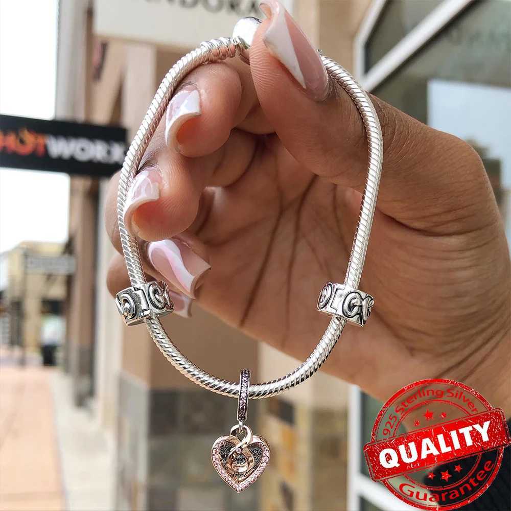 New Arrival 925 Sterling Silver You Mom Entwined Infinite Hearts Charm Fit Original Bracelet for Women Necklace DIY Jewelry XJ250607