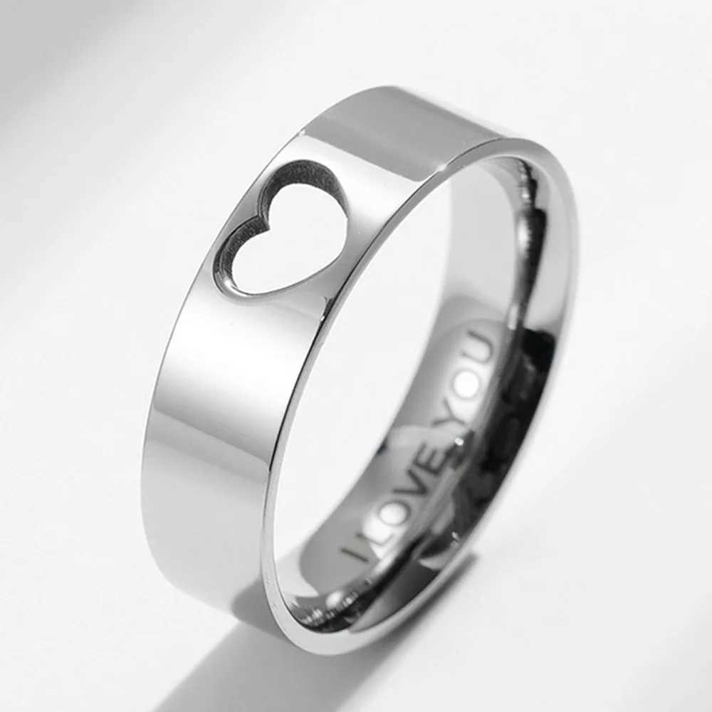 Titanium Steel Heart-shaped Hollow Couple Ring Men And Women Proposal Engagement Rings Gift W250606