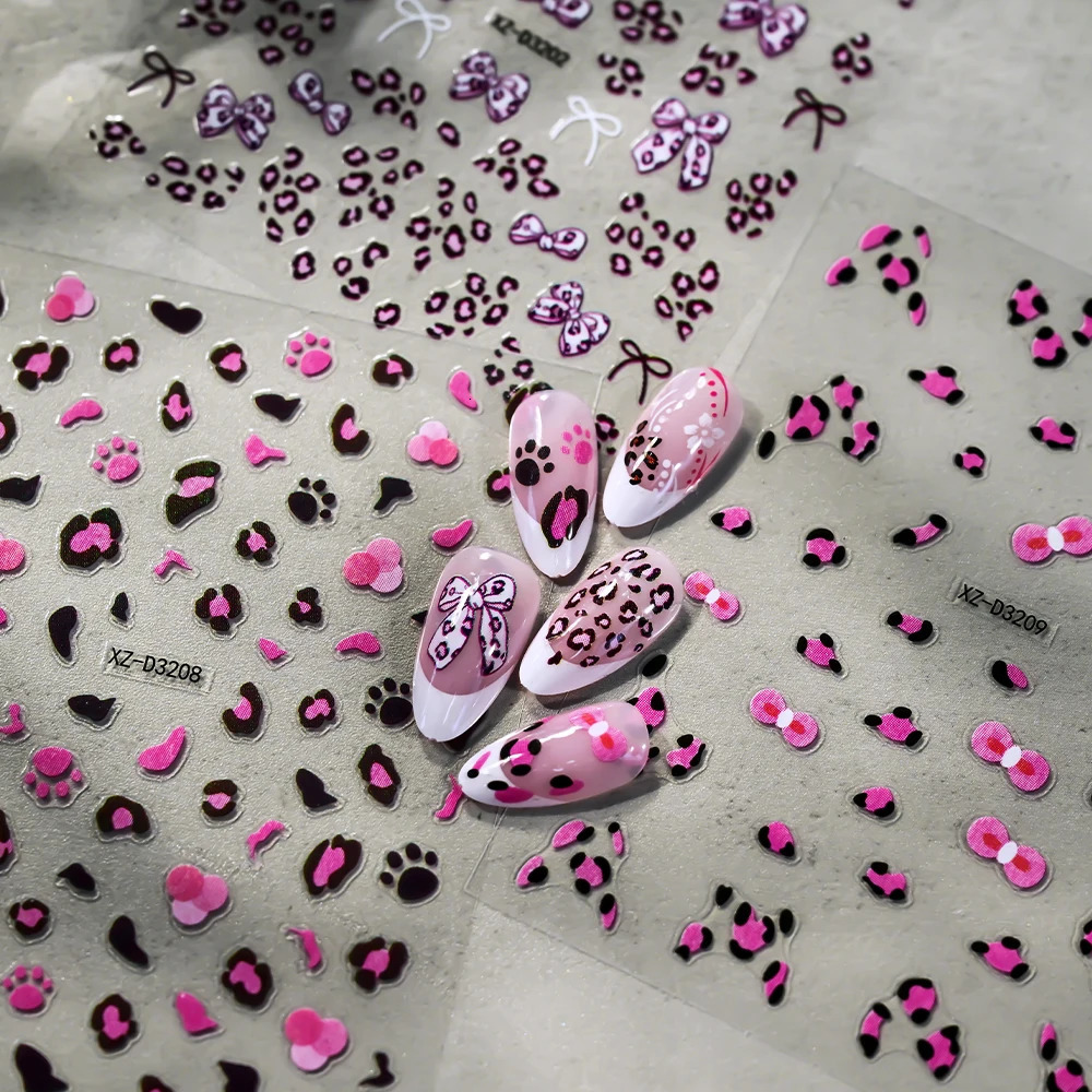 1pcs Colorful Sexy Leopard Print Bowknot Nail Stickers French Simple Pattern Decal DIY Manicure Decor Tips Accessories 250605
