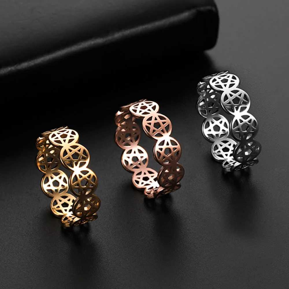 COOLTIME Supernatural Pentagram Ring for Women Stainless Steel Geometric Circular Pentacle Couple Rings Jewelry Gift W250606