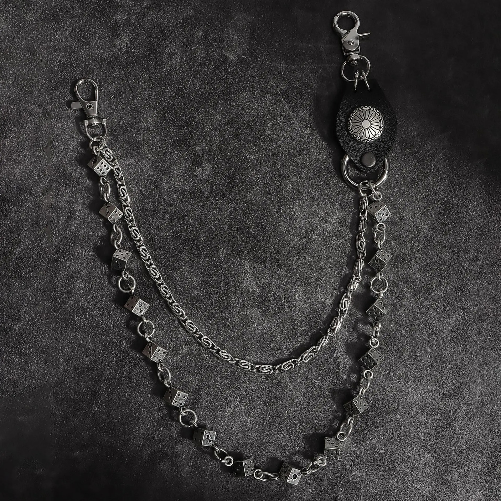 Fashion Versatile Pants Chain Heavy duty Dice Rivet PU Splicing Personalized Punk Street Dance Paired with Jeans Cool Nightc 250530