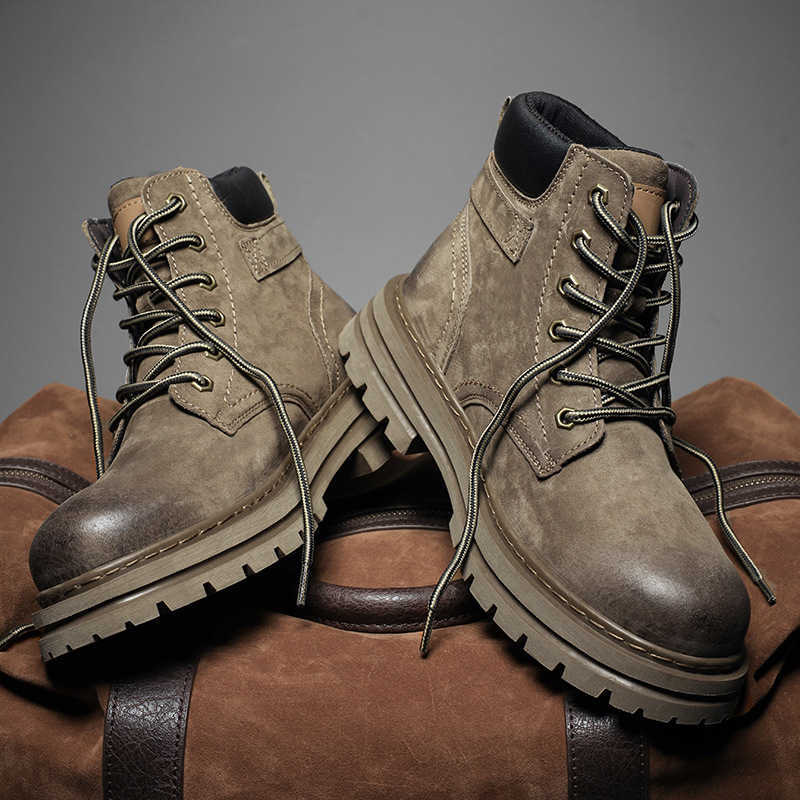Mens cycling boots retro leather shoes rubber soles anti slip safety shoes waterproof brown motorcycle boots size 39-45 T250607