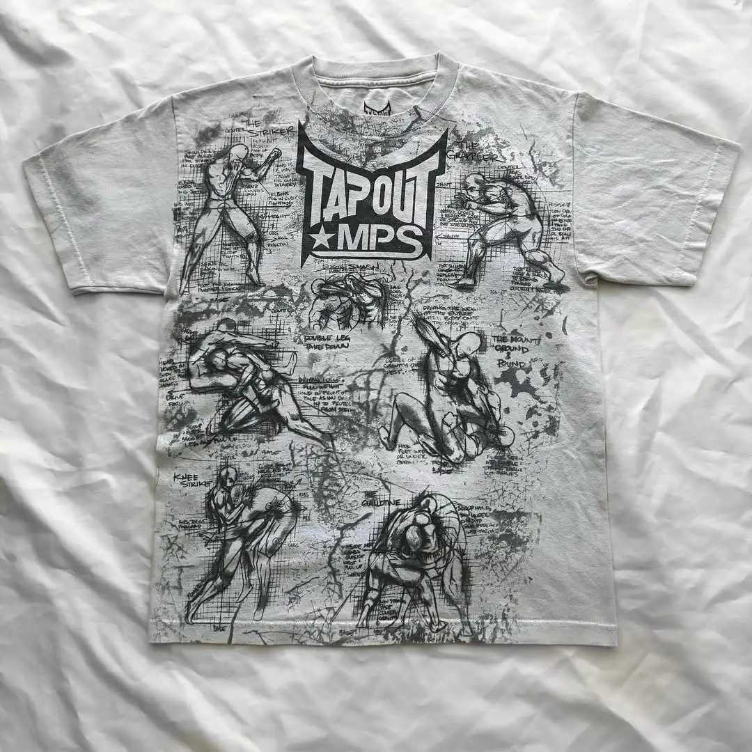 New 2025 Gothic Popular Vintage Sketch Free Fighting Force Pattern Printed T-shirt Mens Y2K Street Hip Hop Short Sleeve W250607