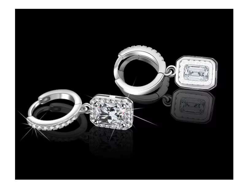 Rectangular Earrings Moissanite Earrings Silver Earrings Manufacturers for Sale